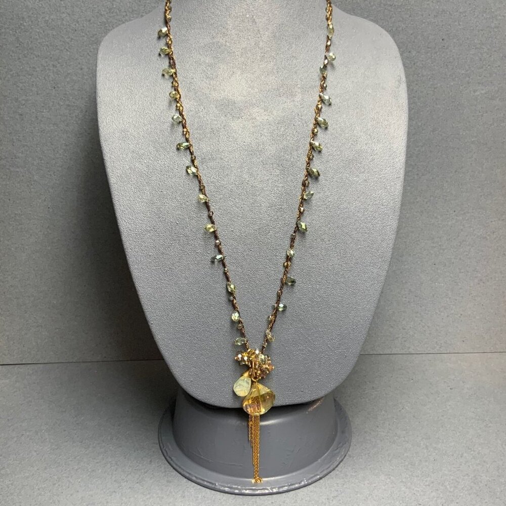 Rush By Denis & Charles Necklace 32 In Faceted Iridescent Pendant Gold Tassel